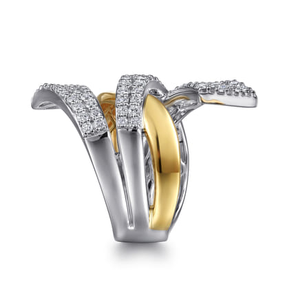 14K White  Yellow Gold Multi Row Graduating Diamond Bypass Ring