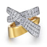 14K White  Yellow Gold Multi Row Graduating Diamond Criss Cross Ring - 1.75 ct