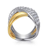 14K White  Yellow Gold Multi Row Graduating Diamond Criss Cross Ring - 1.75 ct