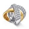 14K White  Yellow Gold Multi Row Graduating Diamond Criss Cross Ring - 1.75 ct