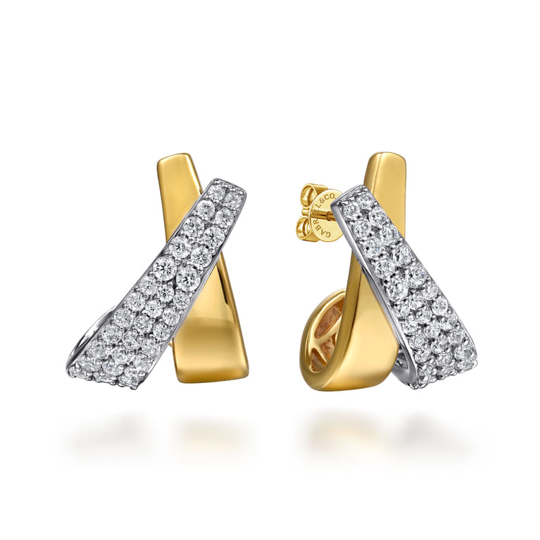 14K White  Yellow Gold Multi Row Graduating Diamond J Hoop Stud Earrings - 1.5 ct - Shot 1