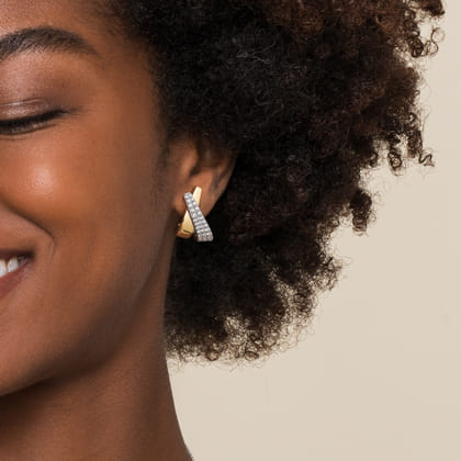 14K White  Yellow Gold Multi Row Graduating Diamond J Hoop Stud Earrings