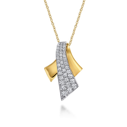 14K White  Yellow Gold Multi Row Graduating Diamond Pendant Necklace