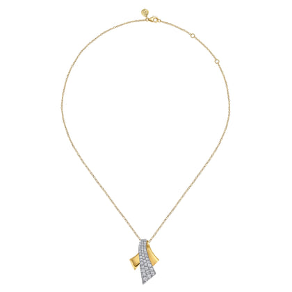 14K White  Yellow Gold Multi Row Graduating Diamond Pendant Necklace