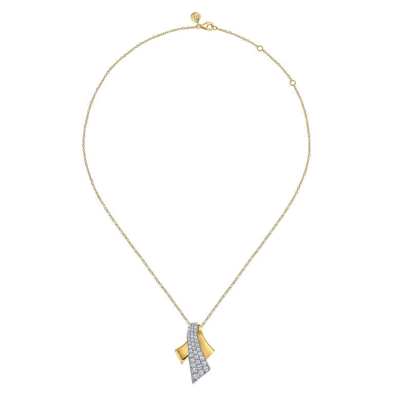 14K White  Yellow Gold Multi Row Graduating Diamond Pendant Necklace - 2 ct - Shot 2