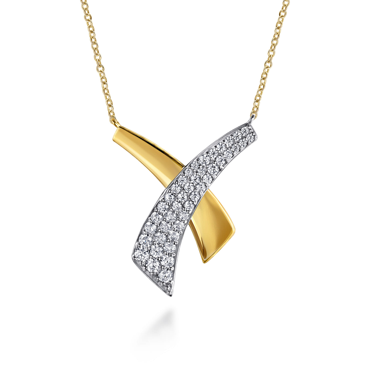 14K White  Yellow Gold Multi Row Graduating Diamond Pendant Necklace - 1.5 ct - Shot 1