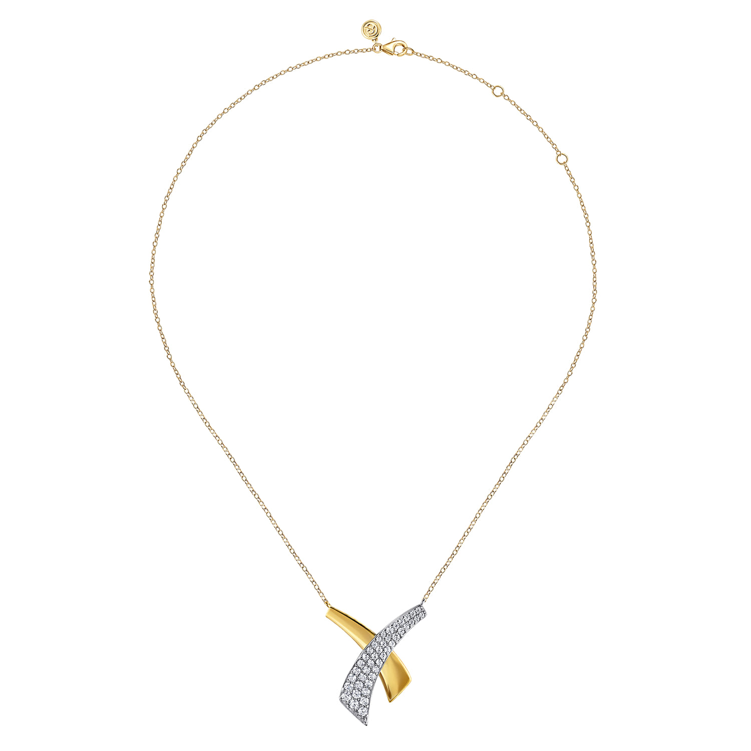 14K White  Yellow Gold Multi Row Graduating Diamond Pendant Necklace - 1.5 ct - Shot 2