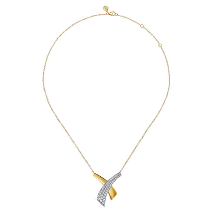 14K White  Yellow Gold Multi Row Graduating Diamond Pendant Necklace