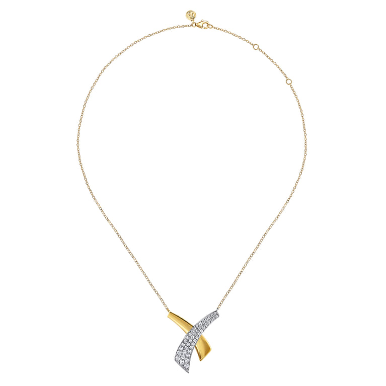 14K White  Yellow Gold Multi Row Graduating Diamond Pendant Necklace - 1.5 ct - Shot 2