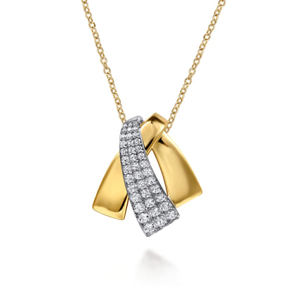 14K White  Yellow Gold Multi Row Graduating Diamond Pendant Necklace