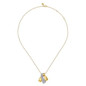 14K White  Yellow Gold Multi Row Graduating Diamond Pendant Necklace