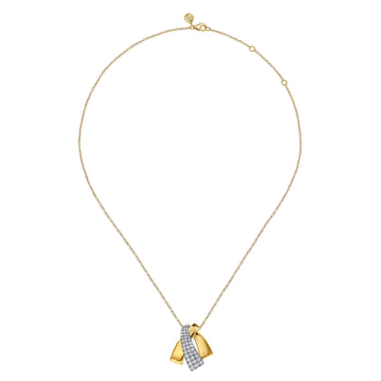 14K White  Yellow Gold Multi Row Graduating Diamond Pendant Necklace