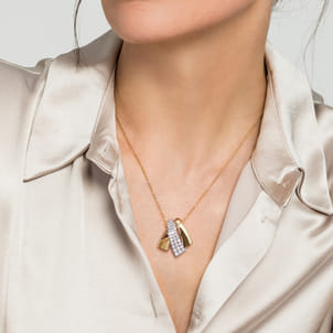 14K White  Yellow Gold Multi Row Graduating Diamond Pendant Necklace