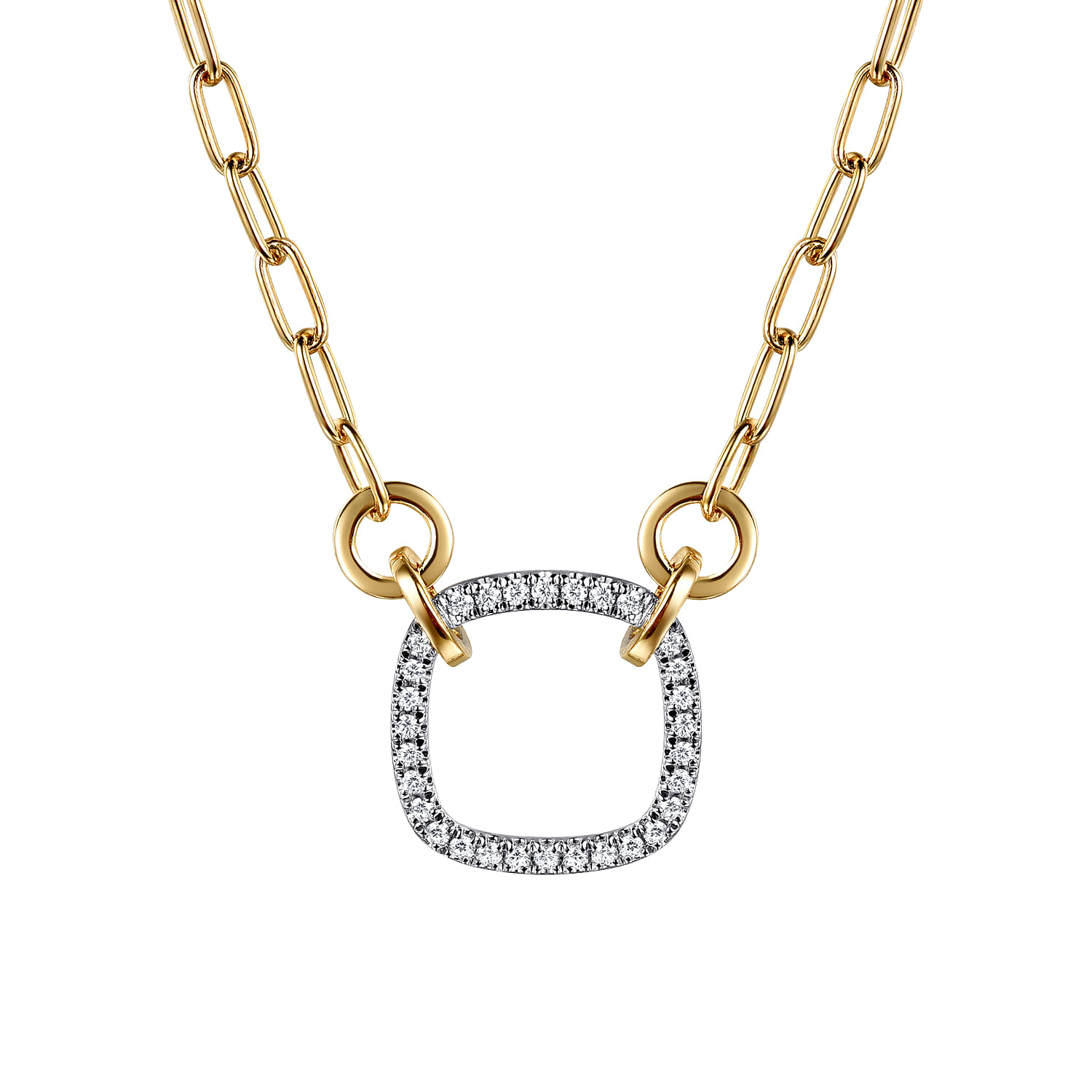 14K White Yellow Gold Open Cushion Shape Diamond Hollow