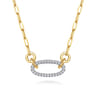 14K White  Yellow Gold Open Oval Shape Diamond Hollow Paperclip Chain Necklace - 0.2 ct