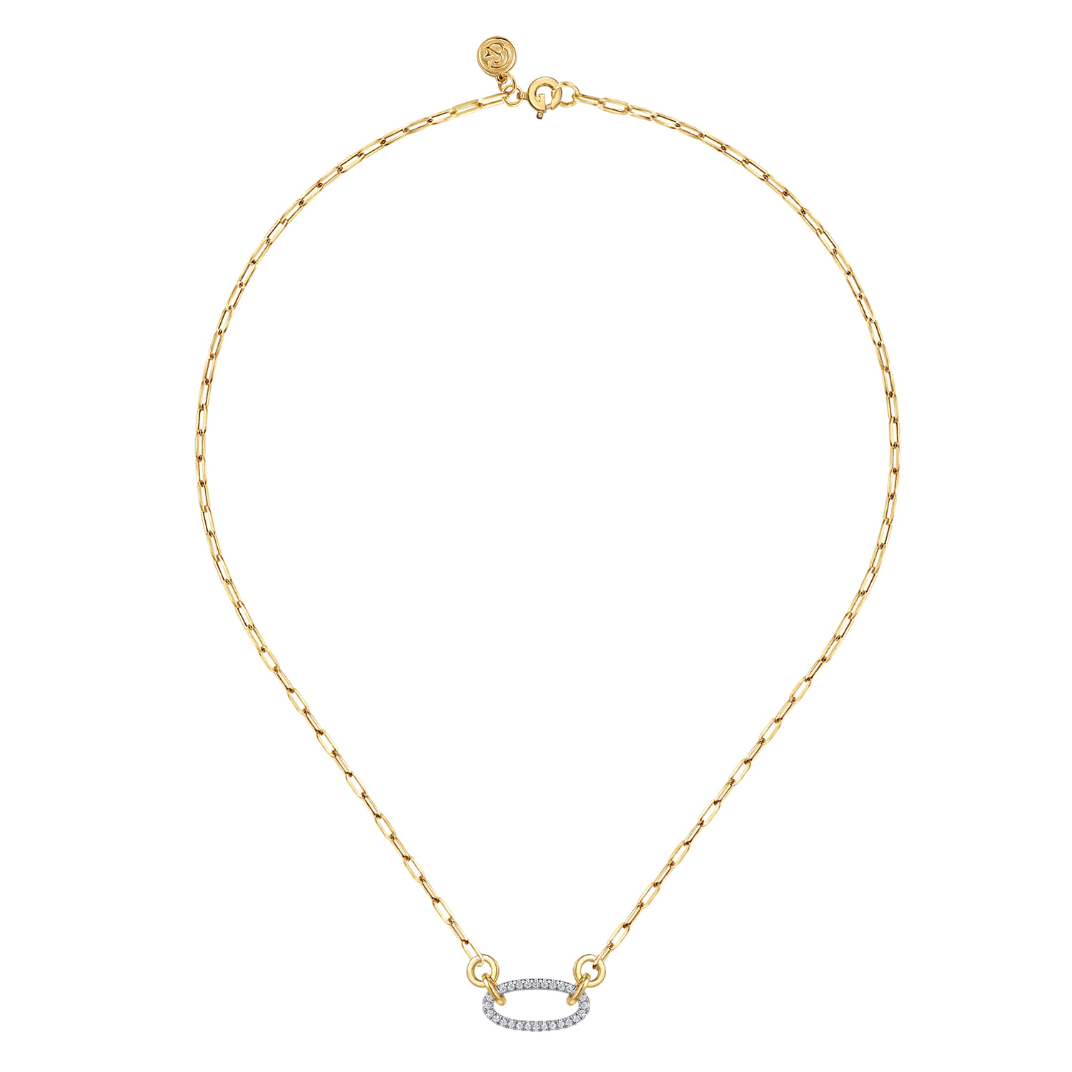 14K White  Yellow Gold Open Oval Shape Diamond Hollow Paperclip Chain Necklace - 0.2 ct - Shot 2