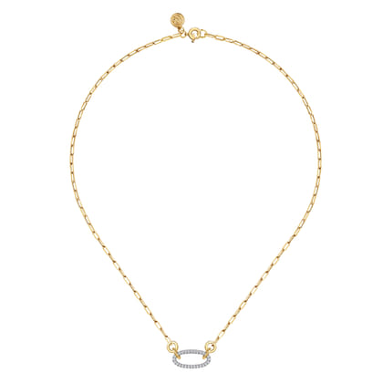 14K White  Yellow Gold Open Oval Shape Diamond Hollow Paperclip Chain Necklace