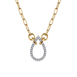 14K White & Yellow Gold Open Teardrop Diamond Hollow Paperclip Chain Necklace