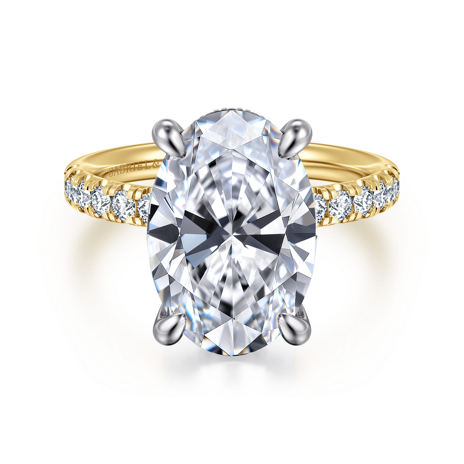 14K White-Yellow Gold Oval Hidden Halo Diamond Engagement Ring