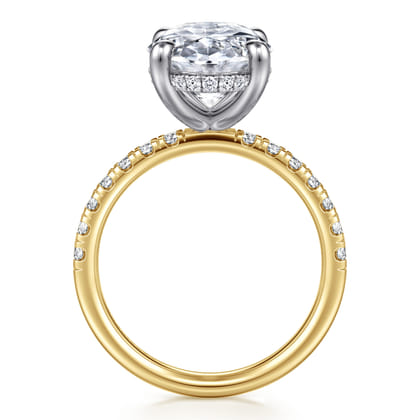 14K White-Yellow Gold Oval Hidden Halo Diamond Engagement Ring