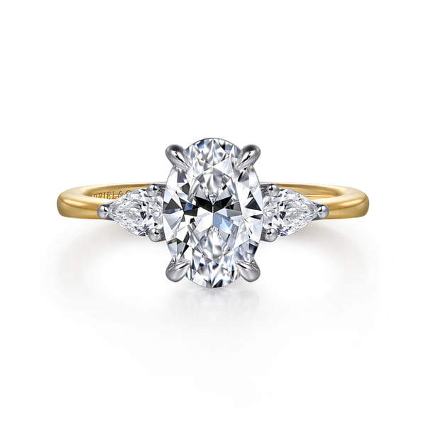 Oval Three Stone Diamond Engagement Ring in Two-Tone Gold