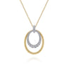 14K White-Yellow Gold Oval Twisted Rope and Pave Diamond Pendant Necklace - 0.42 ct