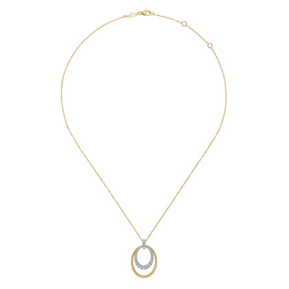 14K White-Yellow Gold Oval Twisted Rope and Pave Diamond Pendant Necklace