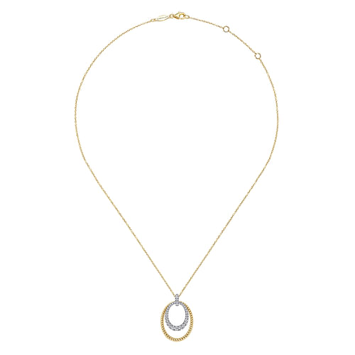 14K White-Yellow Gold Oval Twisted Rope and Pave Diamond Pendant Necklace - 0.42 ct - Shot 2
