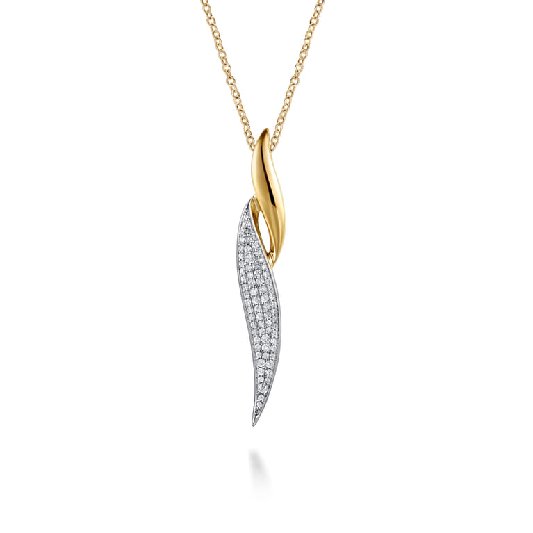 14K White  Yellow Gold Pave Diamond Bypass Pendant Necklace - 0.5 ct - Shot 1