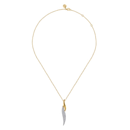 14K White  Yellow Gold Pave Diamond Bypass Pendant Necklace