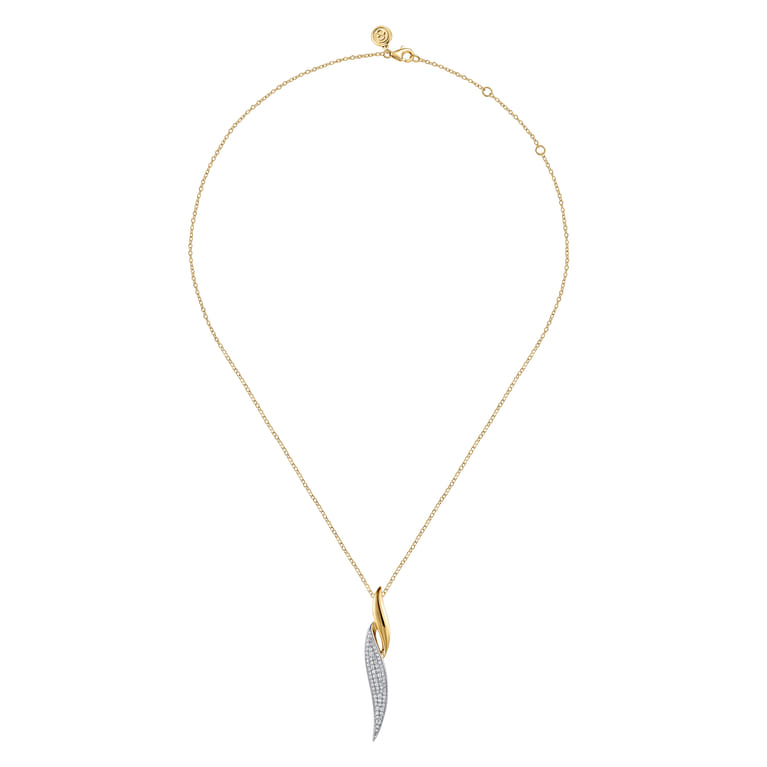 14K White  Yellow Gold Pave Diamond Bypass Pendant Necklace - 0.5 ct - Shot 2