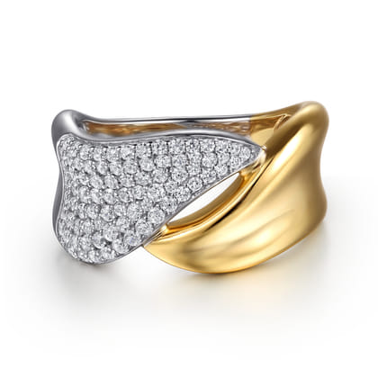 14K White  Yellow Gold Pave Diamond Bypass Ring