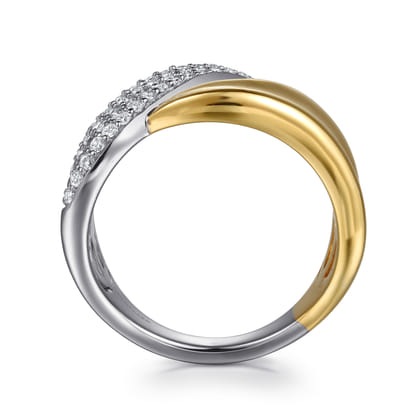 14K White  Yellow Gold Pave Diamond Bypass Ring