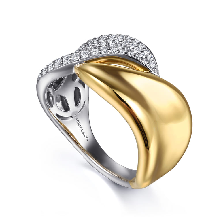 14K White  Yellow Gold Pave Diamond Bypass Ring - 0.5 ct - Shot 3