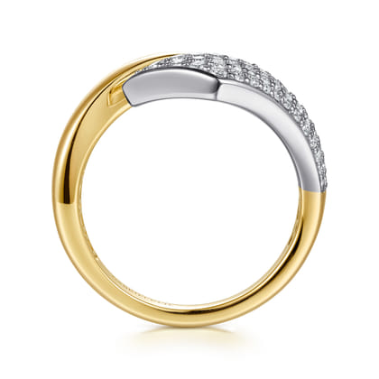14K White  Yellow Gold Pave Diamond Bypass Ring