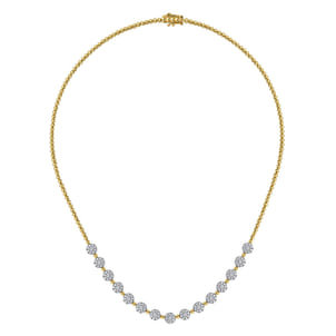 14K White-Yellow Gold Pave Diamond Cluster Station Bujukan Necklace