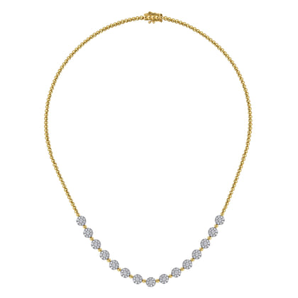 14K White-Yellow Gold Pave Diamond Cluster Station Bujukan Necklace