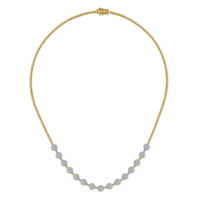 14K White-Yellow Gold Pave Diamond Cluster Station Bujukan Necklace - 2.05 ct - Shot 2