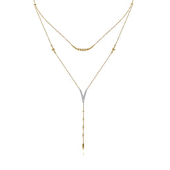 14K White  Yellow Gold Pave Diamond Layered Chevron Necklace