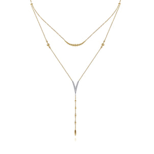 14K White  Yellow Gold Pave Diamond Layered Chevron Necklace
