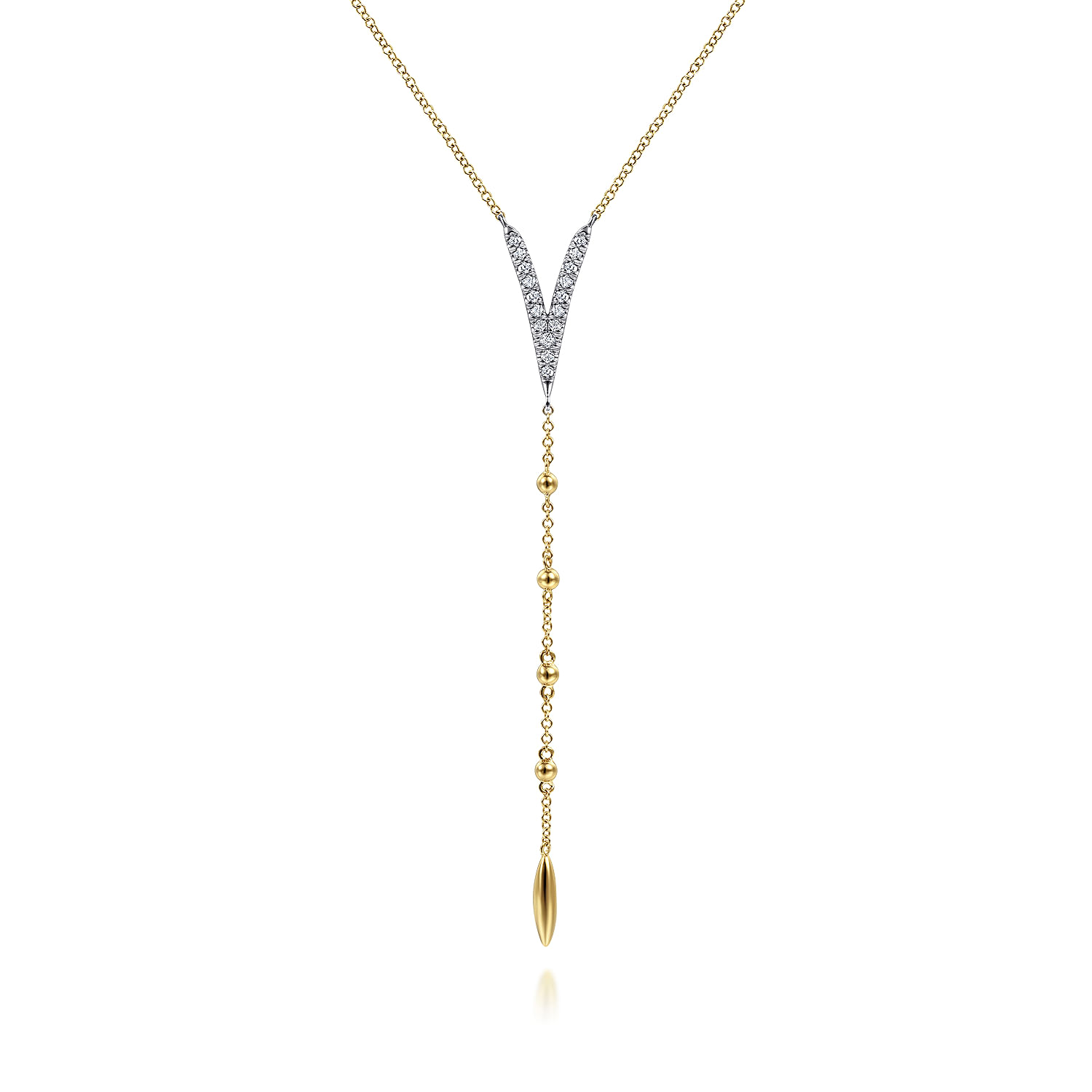 14K White  Yellow Gold Pave Diamond Layered Chevron Necklace