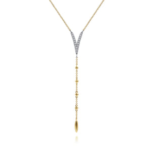14K White  Yellow Gold Pave Diamond Layered Chevron Necklace