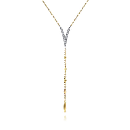 14K White  Yellow Gold Pave Diamond Layered Chevron Necklace