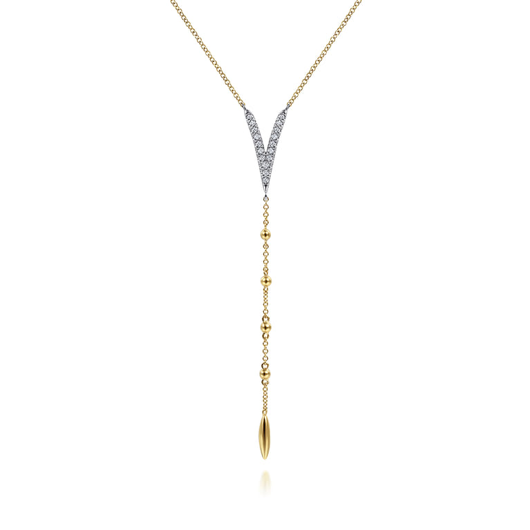 14K White  Yellow Gold Pave Diamond Layered Chevron Necklace - 0.19 ct - Shot 2