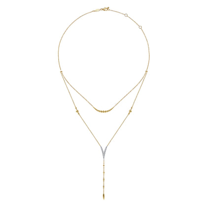 14K White  Yellow Gold Pave Diamond Layered Chevron Necklace