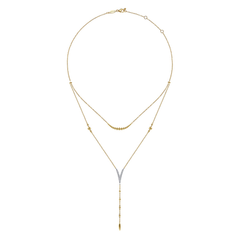 14K White  Yellow Gold Pave Diamond Layered Chevron Necklace - 0.19 ct - Shot 3