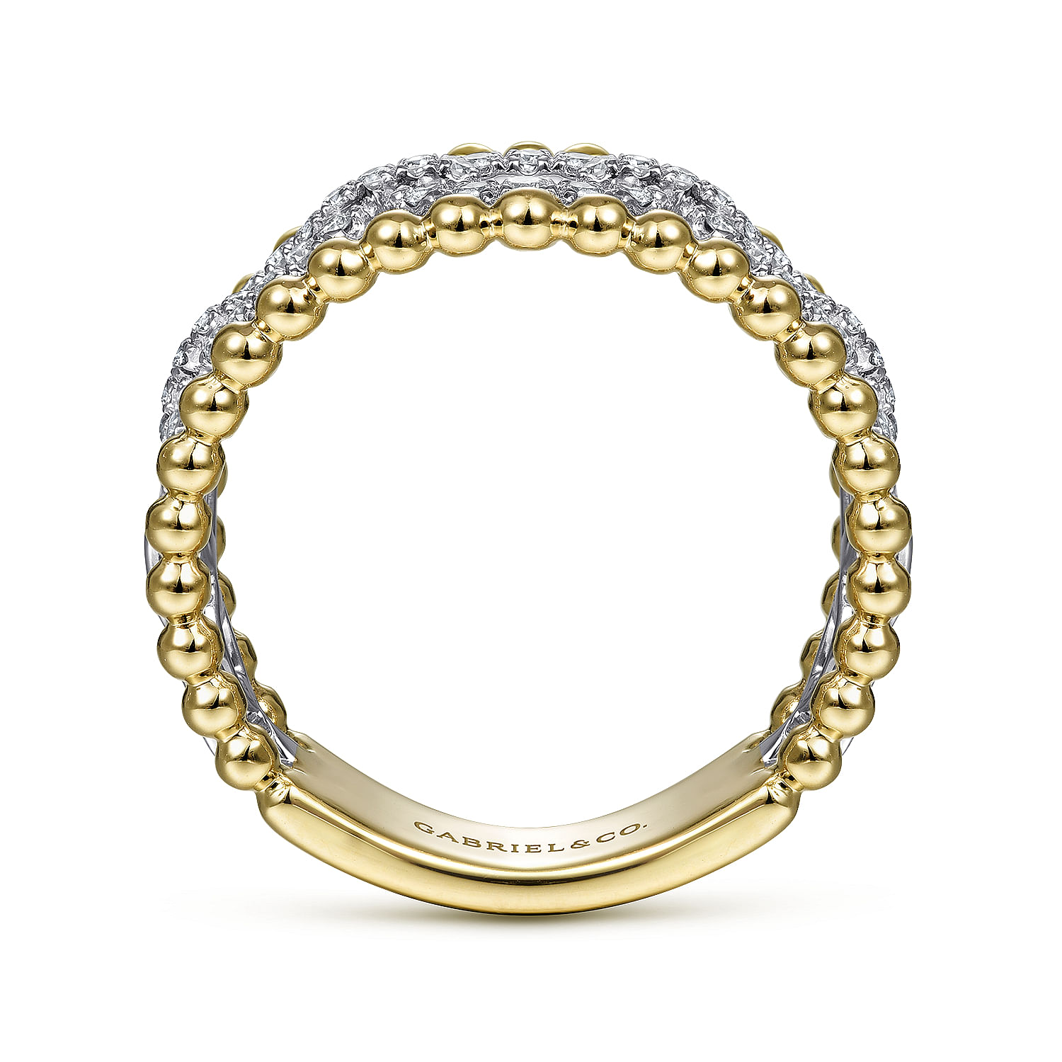 14K White-Yellow Gold Pave Diamond Link and Bujukan Bead Ring