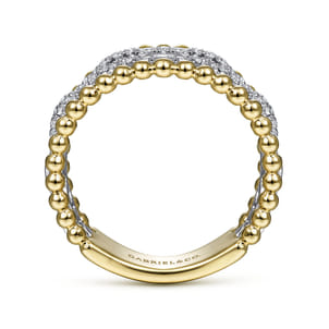 14K White-Yellow Gold Pave Diamond Link and Bujukan Bead Ring