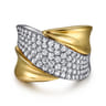14K White  Yellow Gold Pave Diamond Ring - 1.2 ct