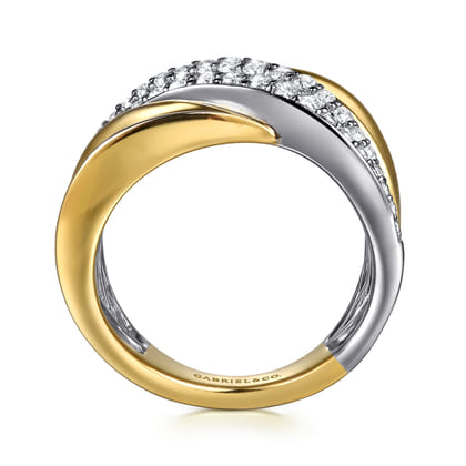 14K White  Yellow Gold Pave Diamond Ring